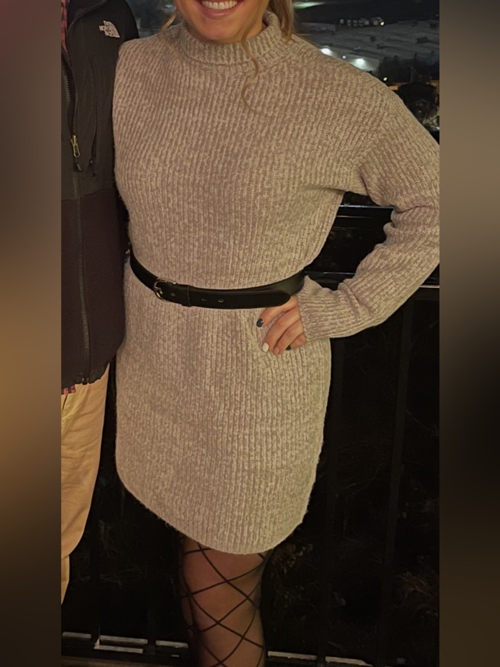 Womens Gray Ribbed Turtleneck Sweater Dress